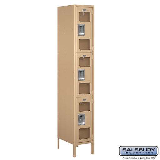 Salsbury 12" Wide Triple Tier See-Through Metal Locker - 1 Wide - 6 Feet High - 18 Inches Deep - Tan - Unassembled - Sweatfully