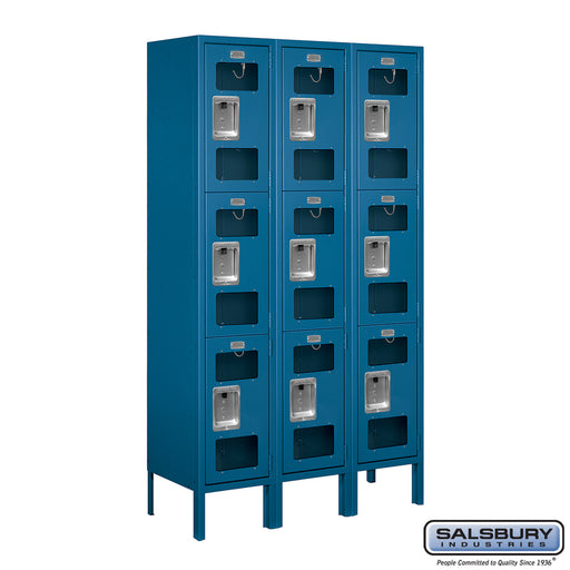 Salsbury 12" Wide Triple Tier See-Through Metal Locker - 3 Wide - 5 Feet High - 12 Inches Deep - Blue - Unassembled - Sweatfully