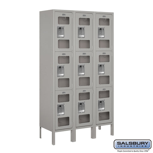 Salsbury 12" Wide Triple Tier See-Through Metal Locker - 3 Wide - 5 Feet High - 12 Inches Deep - Gray - Unassembled - Sweatfully