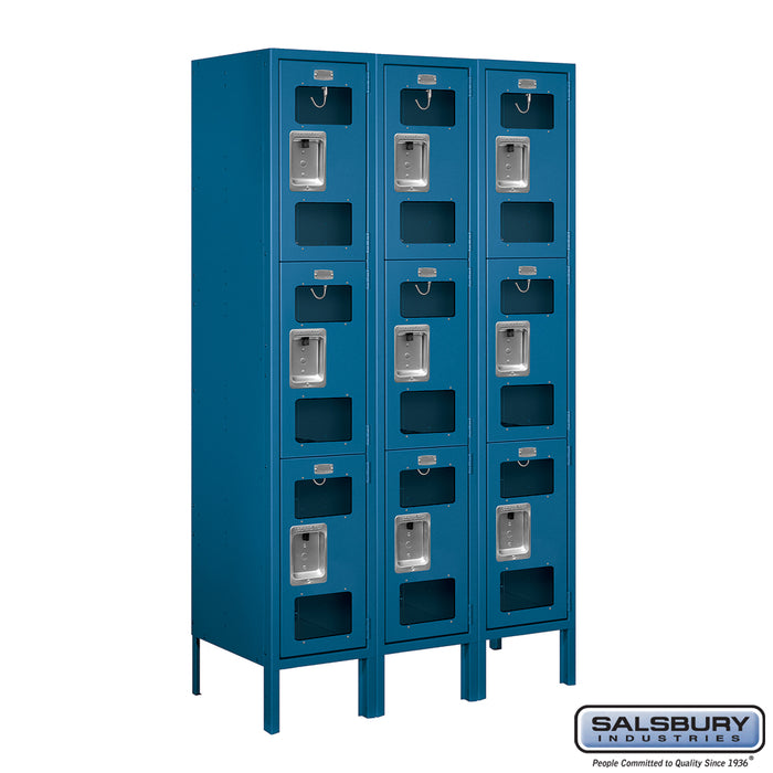 Salsbury 12" Wide Triple Tier See-Through Metal Locker - 3 Wide - 5 Feet High - 15 Inches Deep - Blue - Assembled - Sweatfully