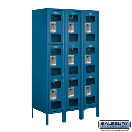 Salsbury 12" Wide Triple Tier See-Through Metal Locker - 3 Wide - 5 Feet High - 18 Inches Deep - Blue - Assembled - Sweatfully