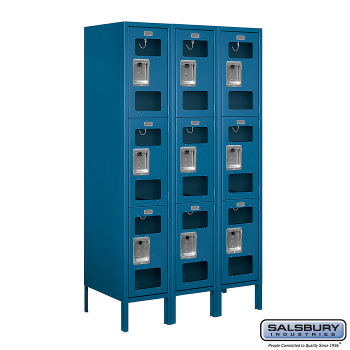 Salsbury 12" Wide Triple Tier See-Through Metal Locker - 3 Wide - 5 Feet High - 18 Inches Deep - Blue - Unassembled - Sweatfully