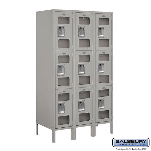 Salsbury 12" Wide Triple Tier See-Through Metal Locker - 3 Wide - 5 Feet High - 18 Inches Deep - Gray - Assembled - Sweatfully