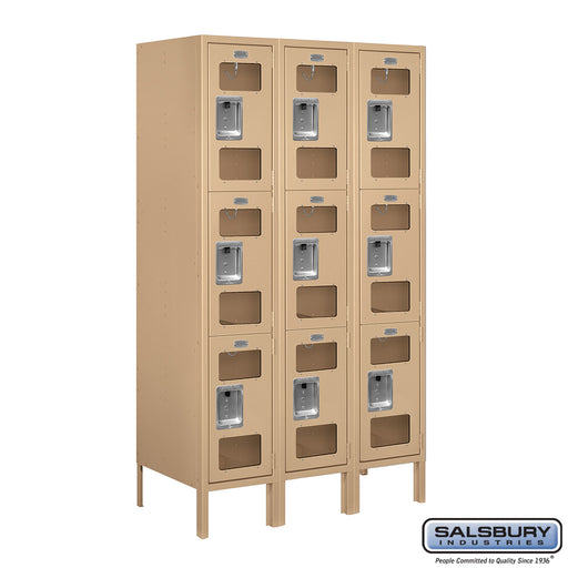 Salsbury 12" Wide Triple Tier See-Through Metal Locker - 3 Wide - 5 Feet High - 18 Inches Deep - Tan - Unassembled - Sweatfully