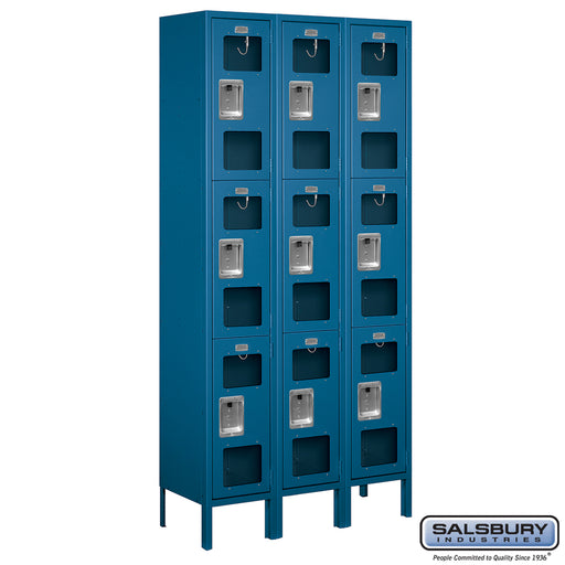 Salsbury 12" Wide Triple Tier See-Through Metal Locker - 3 Wide - 6 Feet High - 12 Inches Deep - Blue - Unassembled - Sweatfully