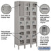 Salsbury 12" Wide Triple Tier See-Through Metal Locker - 3 Wide - 6 Feet High - 12 Inches Deep - Gray - Unassembled - Sweatfully
