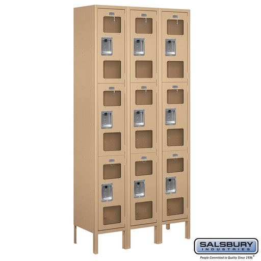 Salsbury 12" Wide Triple Tier See-Through Metal Locker - 3 Wide - 6 Feet High - 12 Inches Deep - Tan - Assembled - Sweatfully