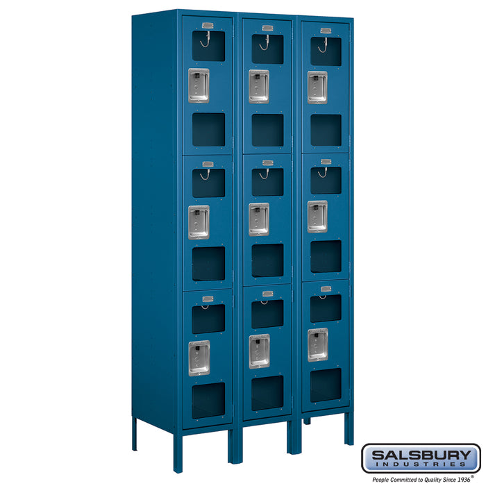 Salsbury 12" Wide Triple Tier See-Through Metal Locker - 3 Wide - 6 Feet High - 15 Inches Deep - Blue - Assembled - Sweatfully