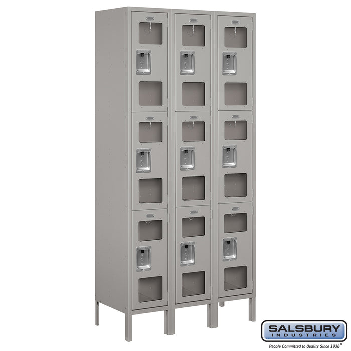 Salsbury 12" Wide Triple Tier See-Through Metal Locker - 3 Wide - 6 Feet High - 15 Inches Deep - Gray - Assembled - Sweatfully