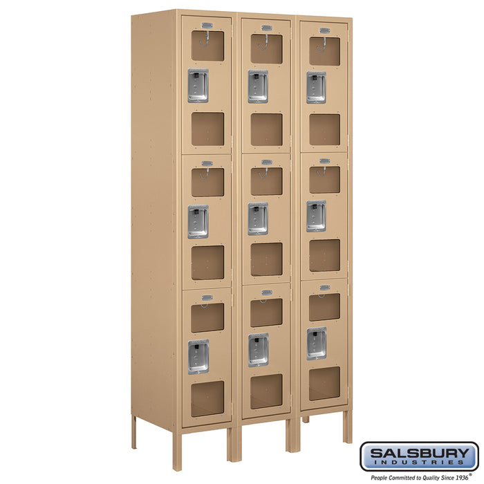 Salsbury 12" Wide Triple Tier See-Through Metal Locker - 3 Wide - 6 Feet High - 15 Inches Deep - Tan - Assembled - Sweatfully