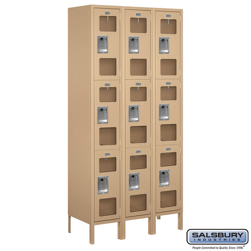 Salsbury 12" Wide Triple Tier See-Through Metal Locker - 3 Wide - 6 Feet High - 15 Inches Deep - Tan - Unassembled - Sweatfully