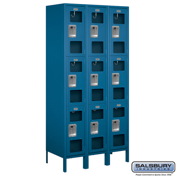 Salsbury 12" Wide Triple Tier See-Through Metal Locker - 3 Wide - 6 Feet High - 18 Inches Deep - Blue - Assembled - Sweatfully