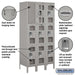 Salsbury 12" Wide Triple Tier See-Through Metal Locker - 3 Wide - 6 Feet High - 18 Inches Deep - Gray - Assembled - Sweatfully