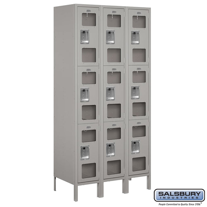 Salsbury 12" Wide Triple Tier See-Through Metal Locker - 3 Wide - 6 Feet High - 18 Inches Deep - Gray - Unassembled - Sweatfully