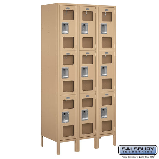 Salsbury 12" Wide Triple Tier See-Through Metal Locker - 3 Wide - 6 Feet High - 18 Inches Deep - Tan - Assembled - Sweatfully