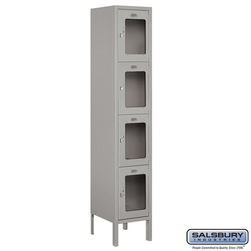 Salsbury 12" Wide Four Tier See-Through Metal Locker - 1 Wide - 5 Feet High - 12 Inches Deep - Gray - Assembled - Sweatfully