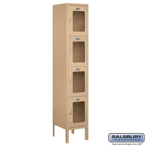 Salsbury 12" Wide Four Tier See-Through Metal Locker - 1 Wide - 5 Feet High - 12 Inches Deep - Tan - Assembled - Sweatfully