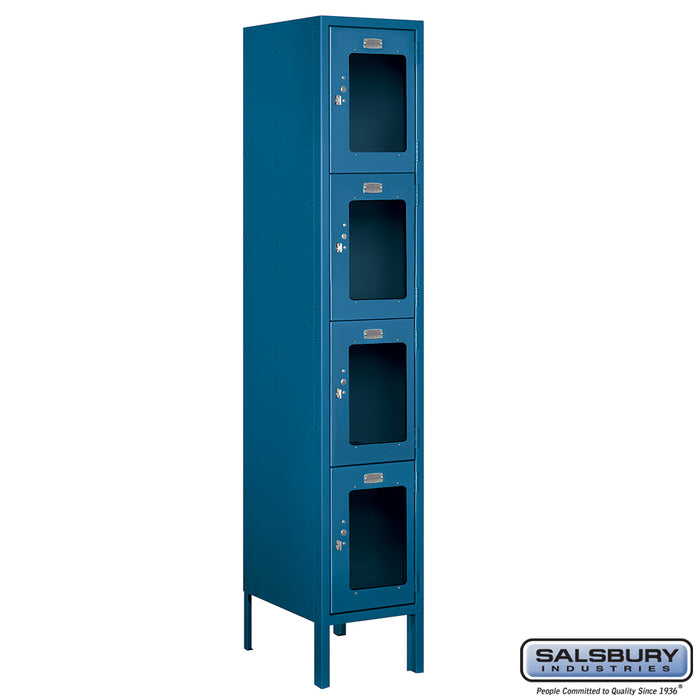 Salsbury 12" Wide Four Tier See-Through Metal Locker - 1 Wide - 5 Feet High - 15 Inches Deep - Blue - Unassembled - Sweatfully