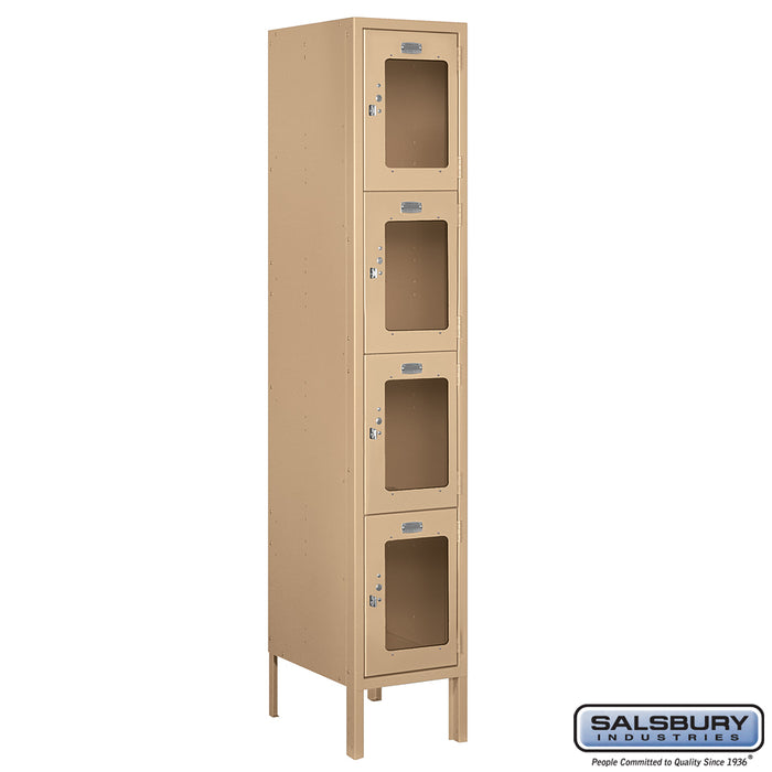 Salsbury 12" Wide Four Tier See-Through Metal Locker - 1 Wide - 5 Feet High - 15 Inches Deep - Tan - Assembled - Sweatfully