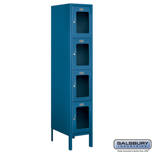 Salsbury 12" Wide Four Tier See-Through Metal Locker - 1 Wide - 5 Feet High - 18 Inches Deep - Blue - Assembled - Sweatfully