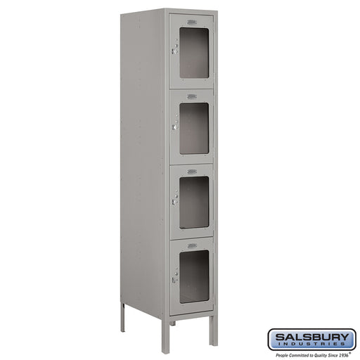 Salsbury 12" Wide Four Tier See-Through Metal Locker - 1 Wide - 5 Feet High - 18 Inches Deep - Gray - Unassembled - Sweatfully