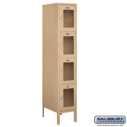 Salsbury 12" Wide Four Tier See-Through Metal Locker - 1 Wide - 5 Feet High - 18 Inches Deep - Tan - Unassembled - Sweatfully