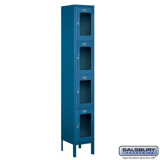 Salsbury 12" Wide Four Tier See-Through Metal Locker - 1 Wide - 6 Feet High - 12 Inches Deep - Blue - Unassembled - Sweatfully