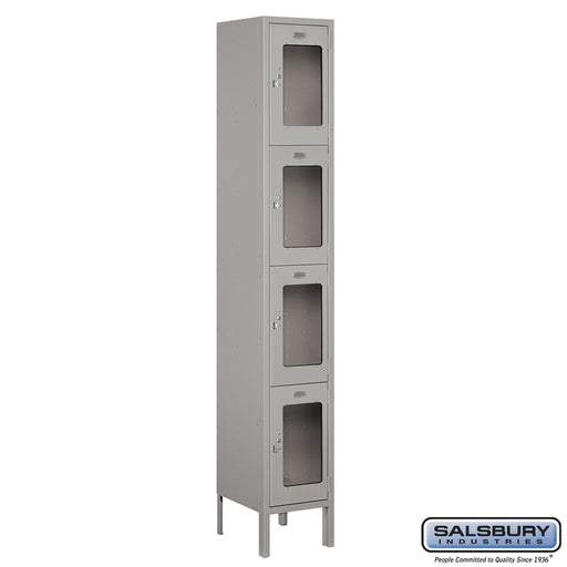 Salsbury 12" Wide Four Tier See-Through Metal Locker - 1 Wide - 6 Feet High - 12 Inches Deep - Gray - Unassembled - Sweatfully