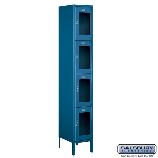 Salsbury 12" Wide Four Tier See-Through Metal Locker - 1 Wide - 6 Feet High - 15 Inches Deep - Blue - Assembled - Sweatfully