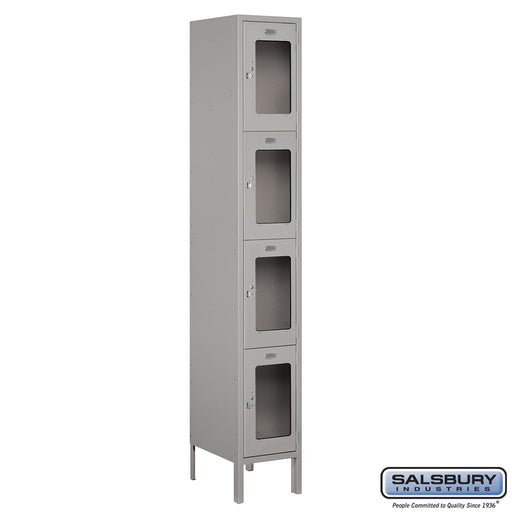 Salsbury 12" Wide Four Tier See-Through Metal Locker - 1 Wide - 6 Feet High - 15 Inches Deep - Gray - Assembled - Sweatfully