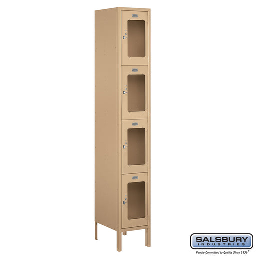 Salsbury 12" Wide Four Tier See-Through Metal Locker - 1 Wide - 6 Feet High - 15 Inches Deep - Tan - Unassembled - Sweatfully
