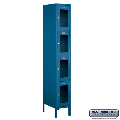 Salsbury 12" Wide Four Tier See-Through Metal Locker - 1 Wide - 6 Feet High - 18 Inches Deep - Blue - Assembled - Sweatfully
