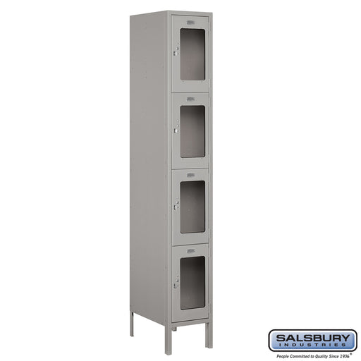 Salsbury 12" Wide Four Tier See-Through Metal Locker - 1 Wide - 6 Feet High - 18 Inches Deep - Gray - Unassembled - Sweatfully