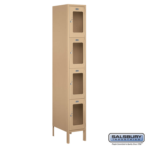 Salsbury 12" Wide Four Tier See-Through Metal Locker - 1 Wide - 6 Feet High - 18 Inches Deep - Tan - Assembled - Sweatfully