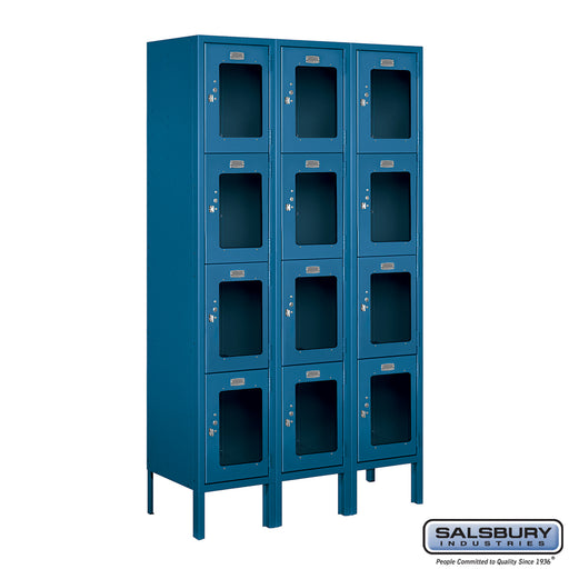 Salsbury 12" Wide Four Tier See-Through Metal Locker - 3 Wide - 5 Feet High - 12 Inches Deep - Blue - Unassembled - Sweatfully