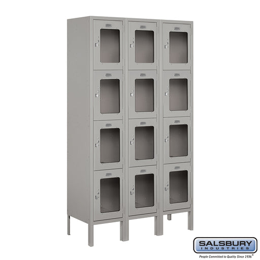 Salsbury 12" Wide Four Tier See-Through Metal Locker - 3 Wide - 5 Feet High - 12 Inches Deep - Gray - Assembled - Sweatfully