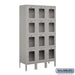 Salsbury 12" Wide Four Tier See-Through Metal Locker - 3 Wide - 5 Feet High - 12 Inches Deep - Gray - Unassembled - Sweatfully