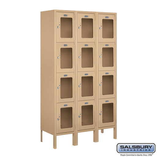 Salsbury 12" Wide Four Tier See-Through Metal Locker - 3 Wide - 5 Feet High - 12 Inches Deep - Tan - Assembled - Sweatfully