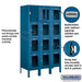 Salsbury 12" Wide Four Tier See-Through Metal Locker - 3 Wide - 5 Feet High - 15 Inches Deep - Blue - Assembled - Sweatfully