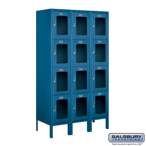 Salsbury 12" Wide Four Tier See-Through Metal Locker - 3 Wide - 5 Feet High - 15 Inches Deep - Blue - Assembled - Sweatfully