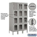 Salsbury 12" Wide Four Tier See-Through Metal Locker - 3 Wide - 5 Feet High - 15 Inches Deep - Gray - Assembled - Sweatfully
