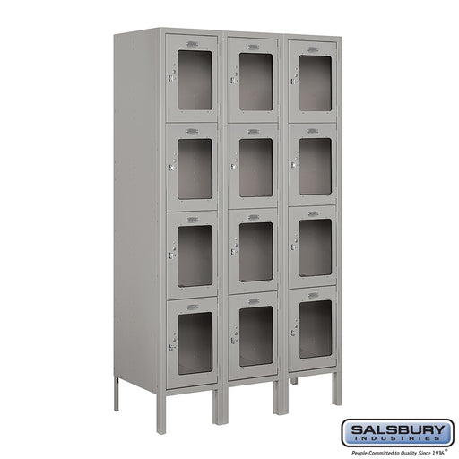 Salsbury 12" Wide Four Tier See-Through Metal Locker - 3 Wide - 5 Feet High - 15 Inches Deep - Gray - Assembled - Sweatfully