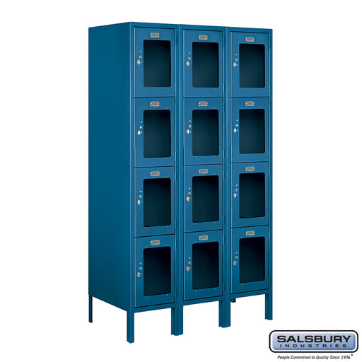 Salsbury 12" Wide Four Tier See-Through Metal Locker - 3 Wide - 5 Feet High - 18 Inches Deep - Blue - Unassembled - Sweatfully