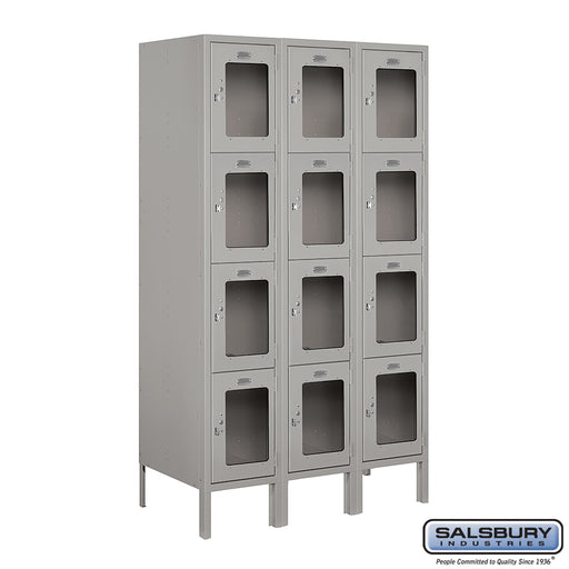Salsbury 12" Wide Four Tier See-Through Metal Locker - 3 Wide - 5 Feet High - 18 Inches Deep - Gray - Assembled - Sweatfully