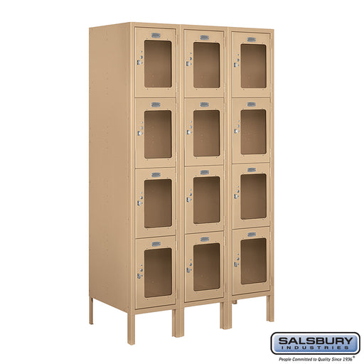 Salsbury 12" Wide Four Tier See-Through Metal Locker - 3 Wide - 5 Feet High - 18 Inches Deep - Tan - Unassembled - Sweatfully