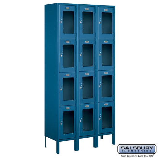 Salsbury 12" Wide Four Tier See-Through Metal Locker - 3 Wide - 6 Feet High - 12 Inches Deep - Blue - Assembled - Sweatfully