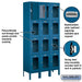 Salsbury 12" Wide Four Tier See-Through Metal Locker - 3 Wide - 6 Feet High - 12 Inches Deep - Blue - Unassembled - Sweatfully