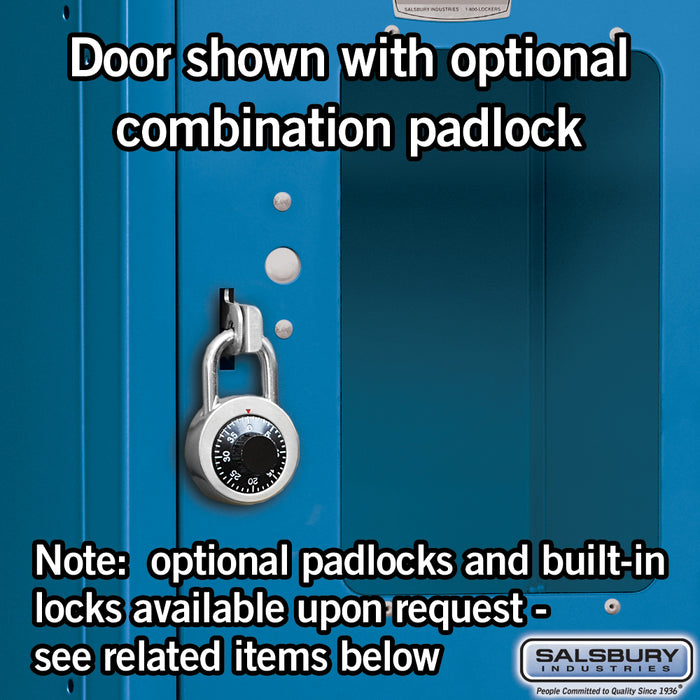 Salsbury 12" Wide Four Tier See-Through Metal Locker - 3 Wide - 6 Feet High - 12 Inches Deep - Blue - Unassembled - Sweatfully