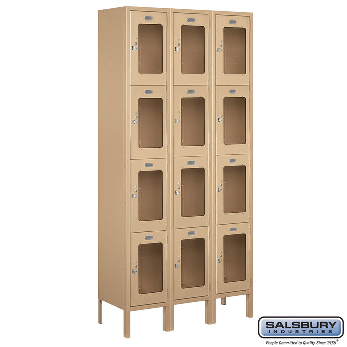 Salsbury 12" Wide Four Tier See-Through Metal Locker - 3 Wide - 6 Feet High - 12 Inches Deep - Tan - Assembled - Sweatfully