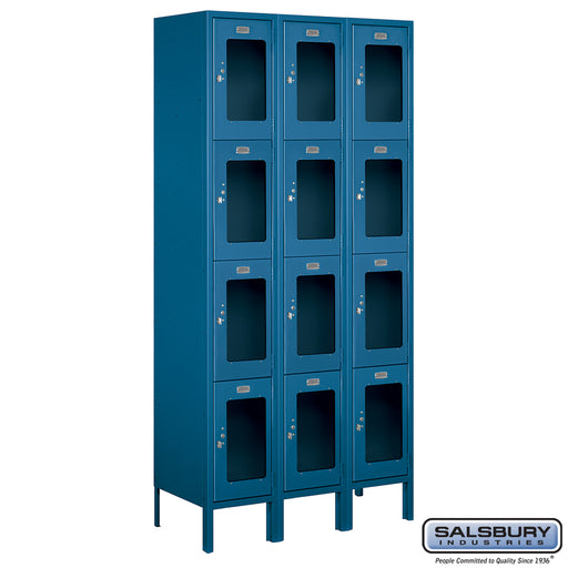 Salsbury 12" Wide Four Tier See-Through Metal Locker - 3 Wide - 6 Feet High - 15 Inches Deep - Blue - Assembled - Sweatfully